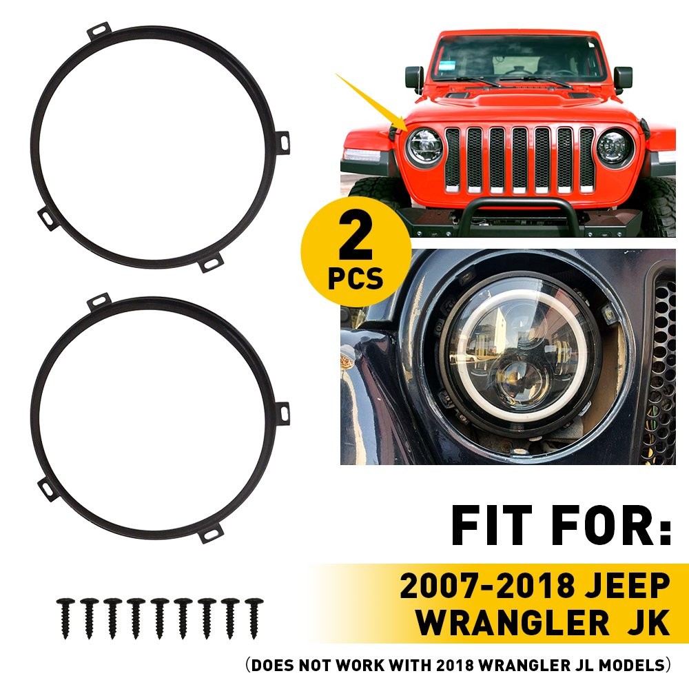 Headlight 7″ Mounting Ring Bracket Black Round for Jeep Wrangler JK JKU 07-18 J