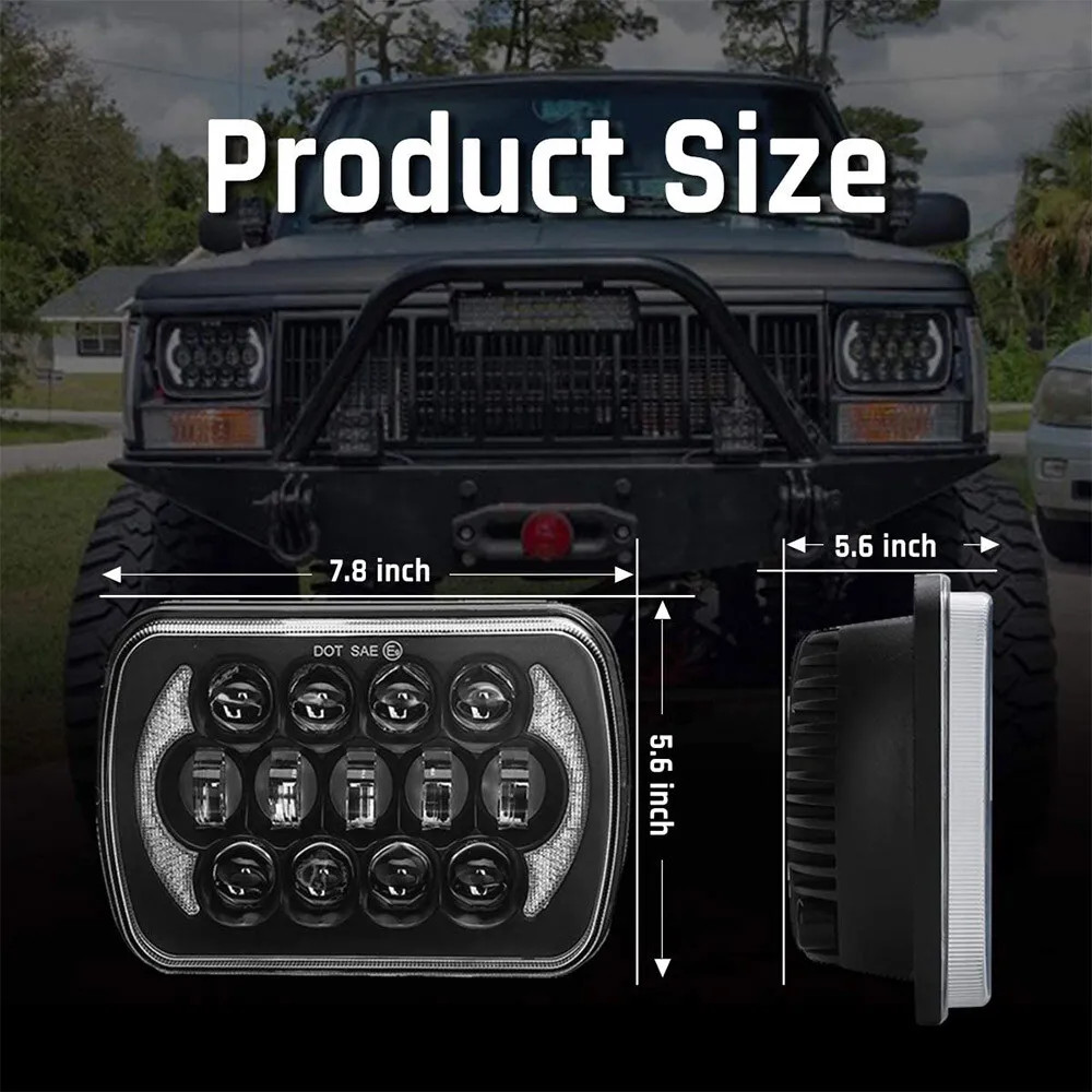 DOT For 1981-1993 Dodge D150 D250 D350 Pickup 7×6″ LED Headlights Hi/Lo Beam DRL