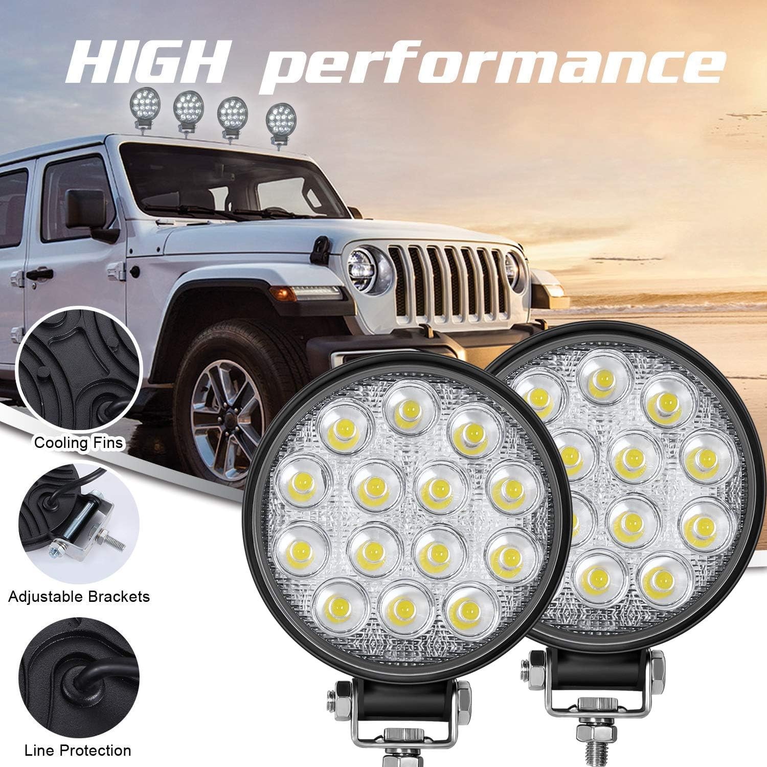 2Pcs 5“ Round LED Work Light Bar Flood Pods Off Road Fog Driving SUV ATV Truck