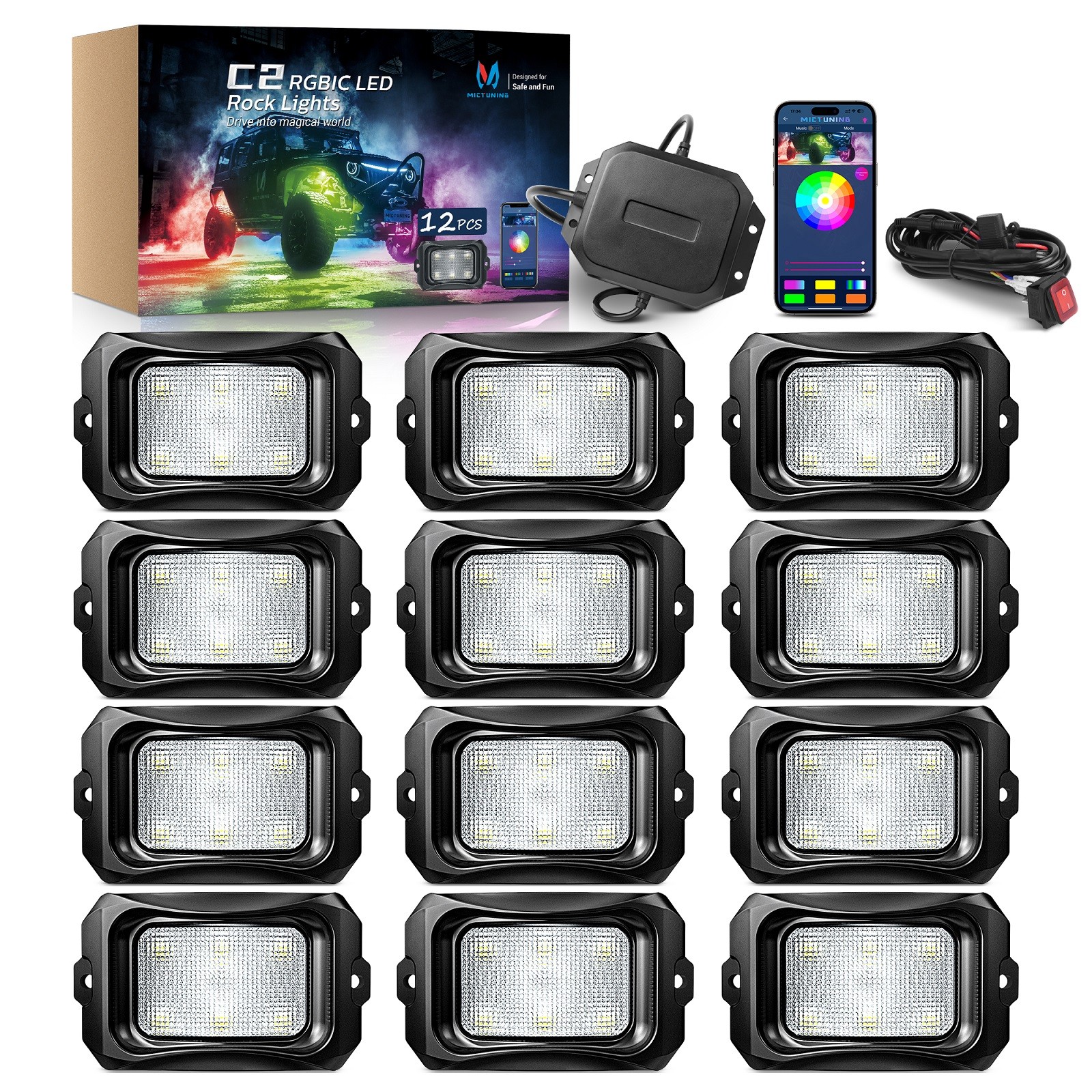 8/10/12 Pods RGB LED Rock Lights Offroad Truck APP Underbody Underglow Neon Kit