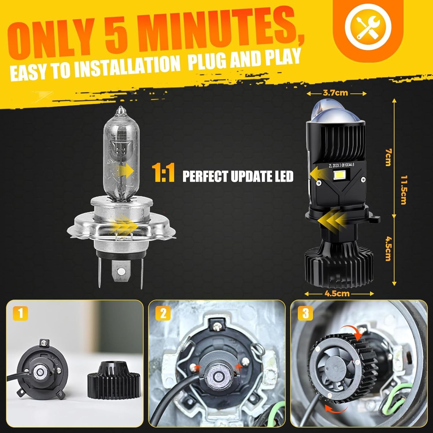 2X LHD H4 Bi-LED Projector Lens Hi/Lo Headlight Mini Bulbs 30000Lm 120W Retrofit