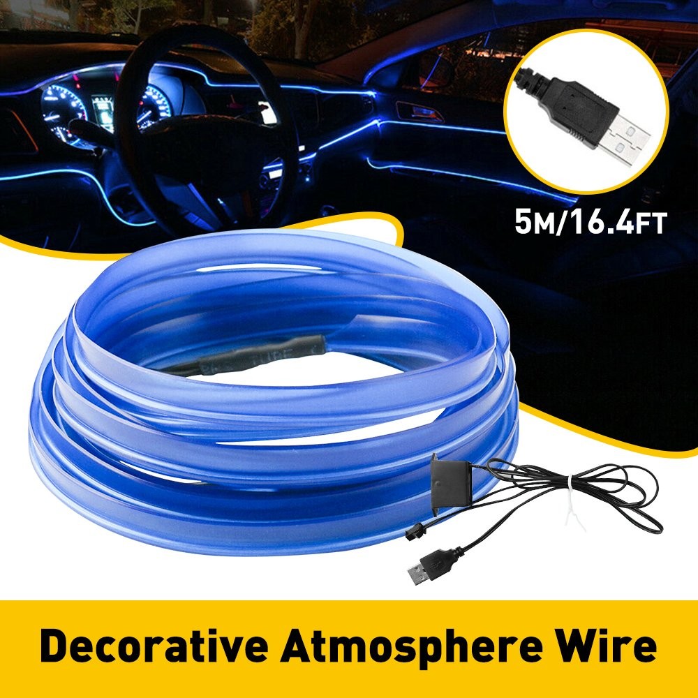 5M Blue Auto Car Interior Atmosphere Strip Wire LED Light Decor Lamp Accessories