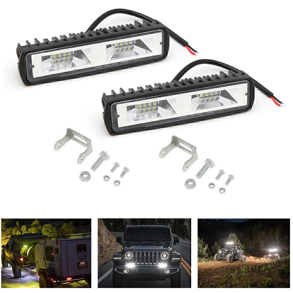 2X LED Work Lights 6 Inch 48W 12V Driving Strip Flood Beam Working Lamp Bar SUV