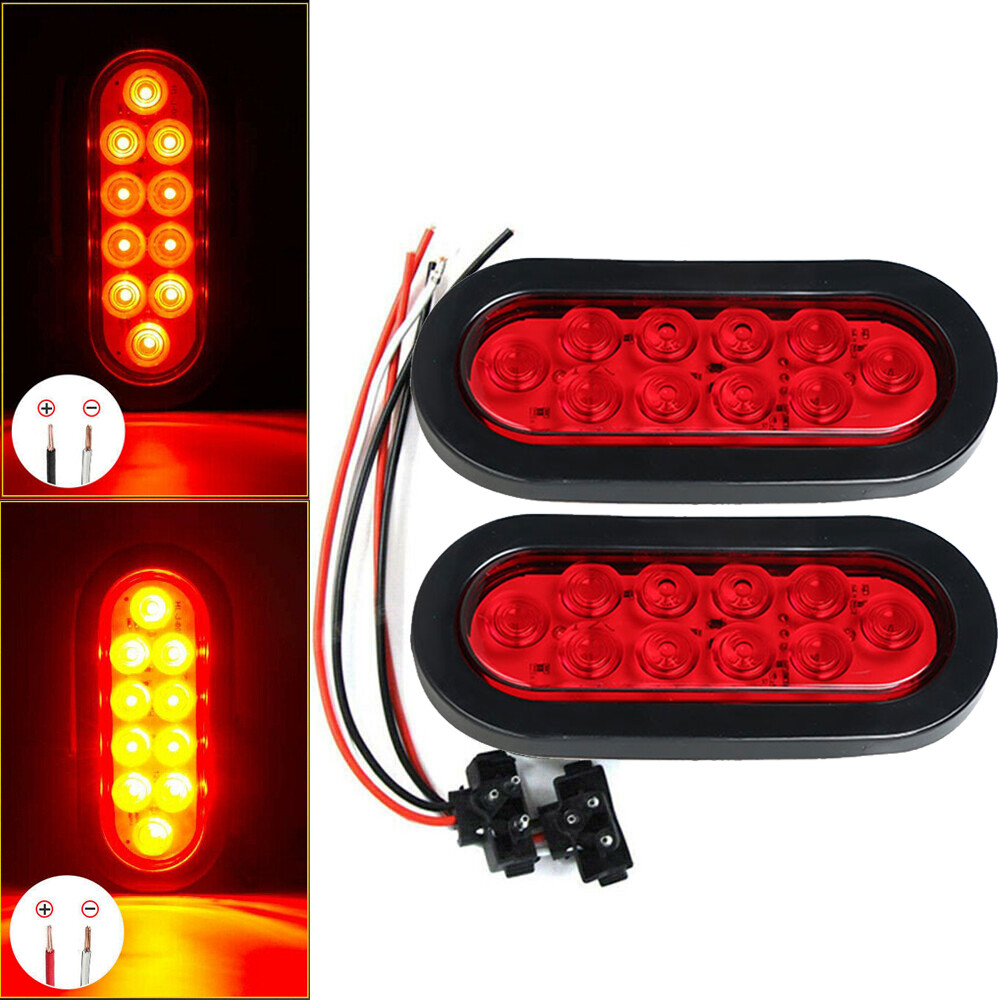 2Pcs 10 LED Trailer Truck Stop/Turn/Tail Brake Lights 6″ Oval Sealed Mount Red