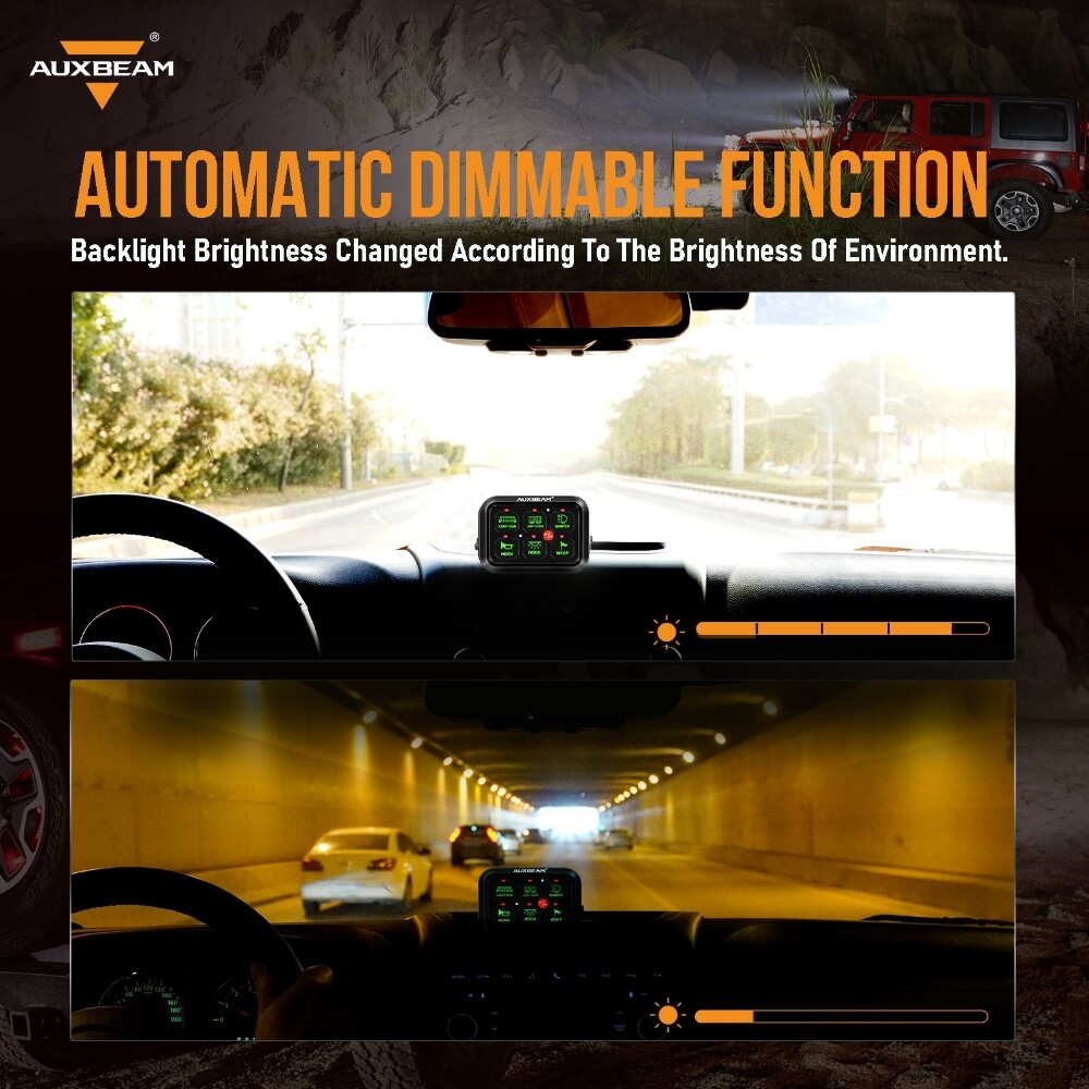 AUXBEAM 6 Gang RGB On/Off Switch Panel Toggle LED Light Circuit Relay System Kit