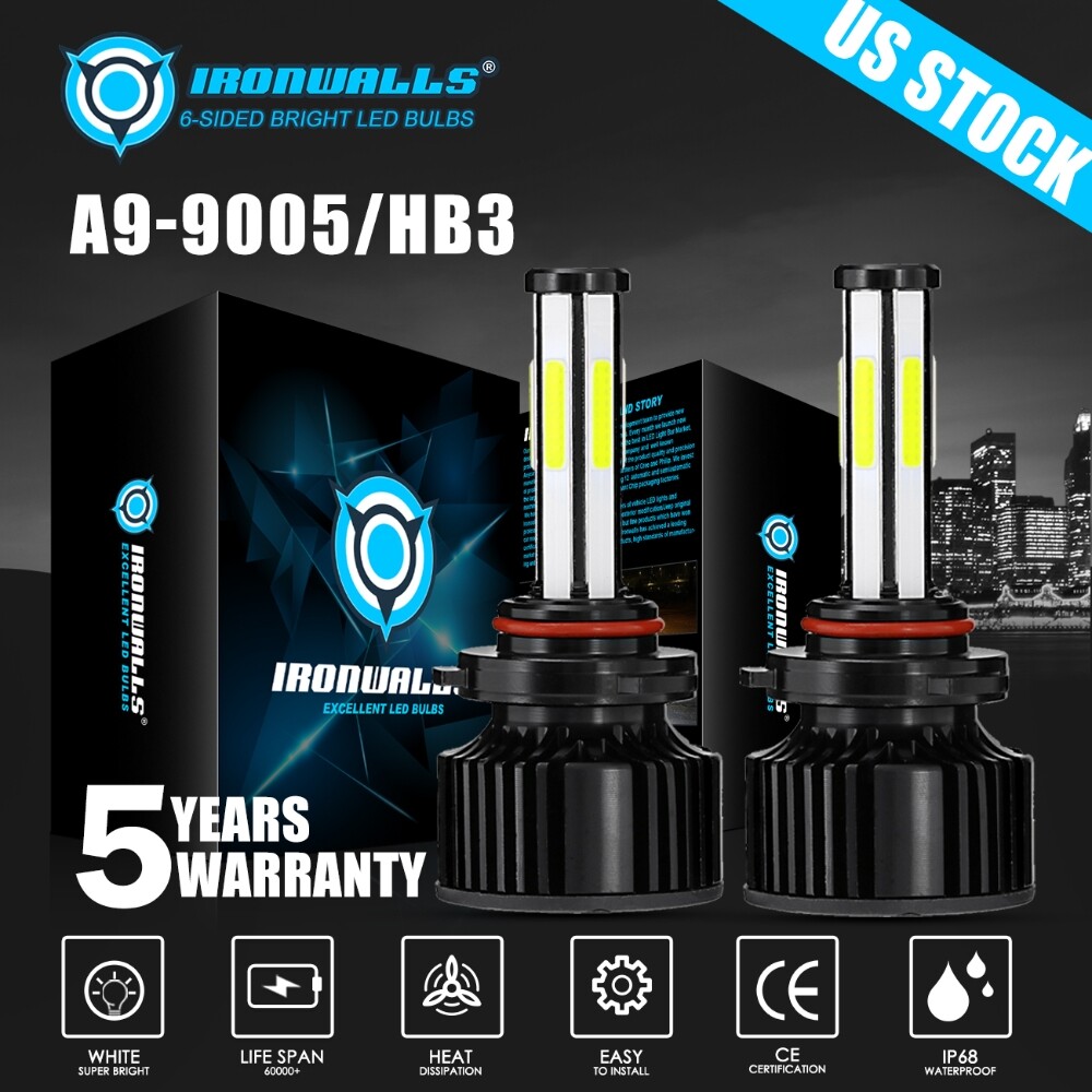 6-Sides 9005 HB3 LED Headlight Bulbs High Beam 6000K Bright White Conversion Kit