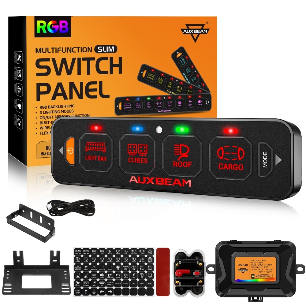 AUXBEAM 8 Gang Switch Panel On-Off LED Light Circuit Control (Blue Back light)