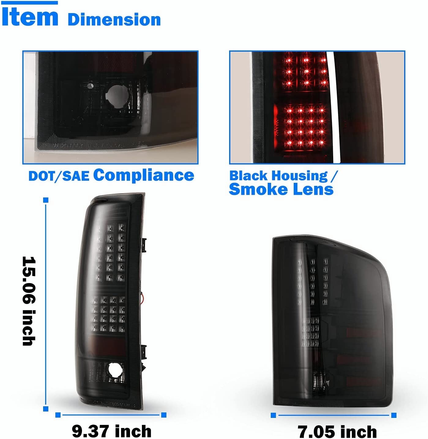 For 2007-2014 Chevy Silverado 1500 2500 LED Tail Lights Black Smoke Rear Lamps