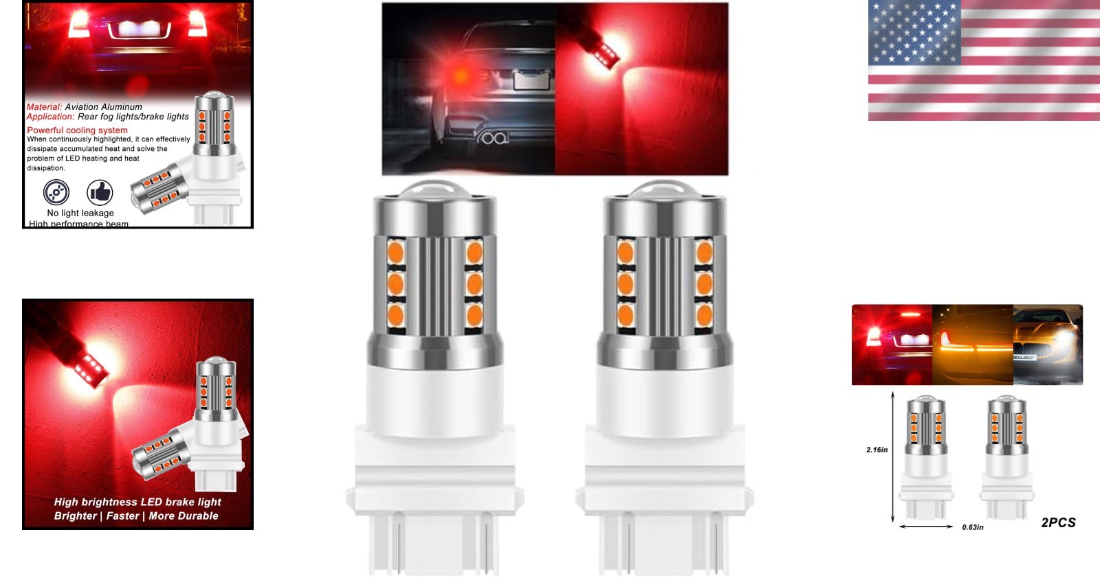 Durable Aviation Aluminum 3157 T25 LED Turn Signal Bulbs – 50000 Hour Life
