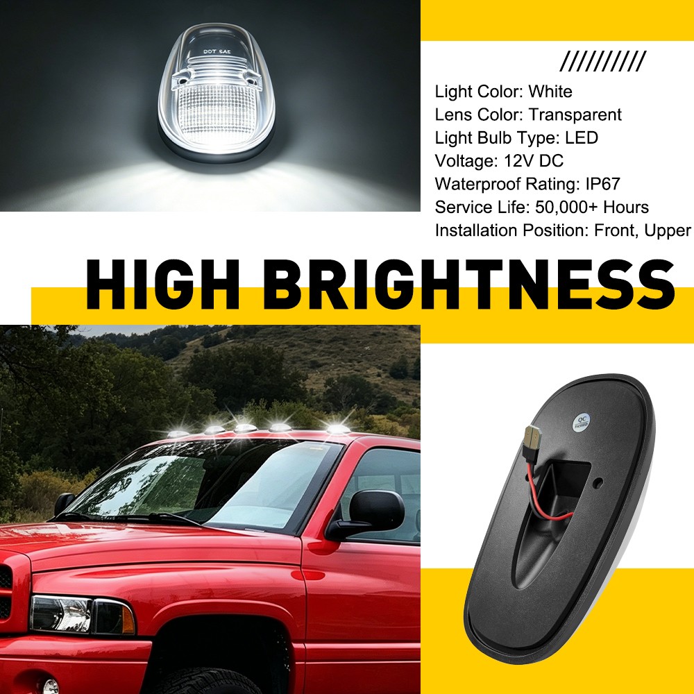 5X Clear White LED Roof Cab Running Signal Lights For Dodge Ram 1500 2500 99-02