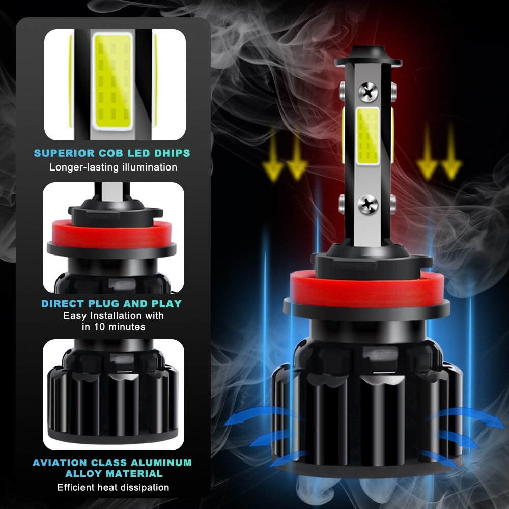 H11+H11 LED Headlight Kit Hi-Low Beam Bulbs Super Bright 720000LM 6000K White