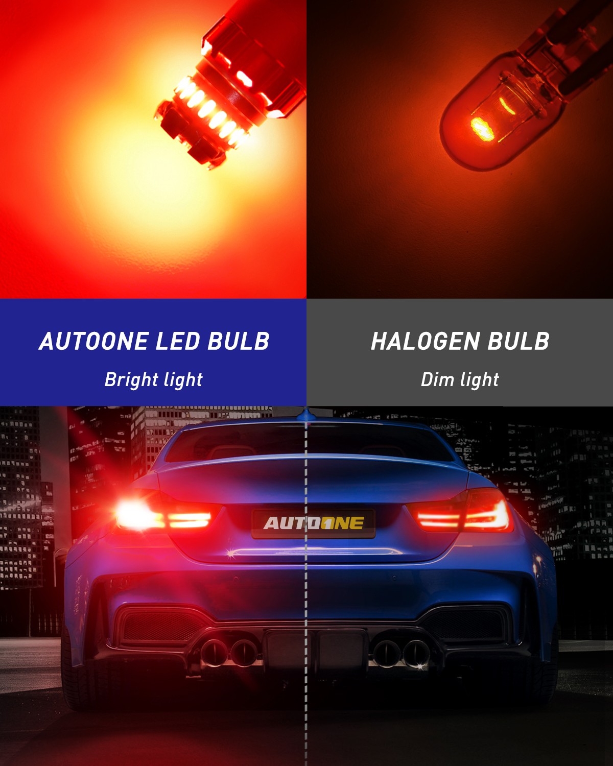 Pair 7443 7440 LED Red Strobe Flash Blinking Brake Stop Tail Parking Light Bulbs