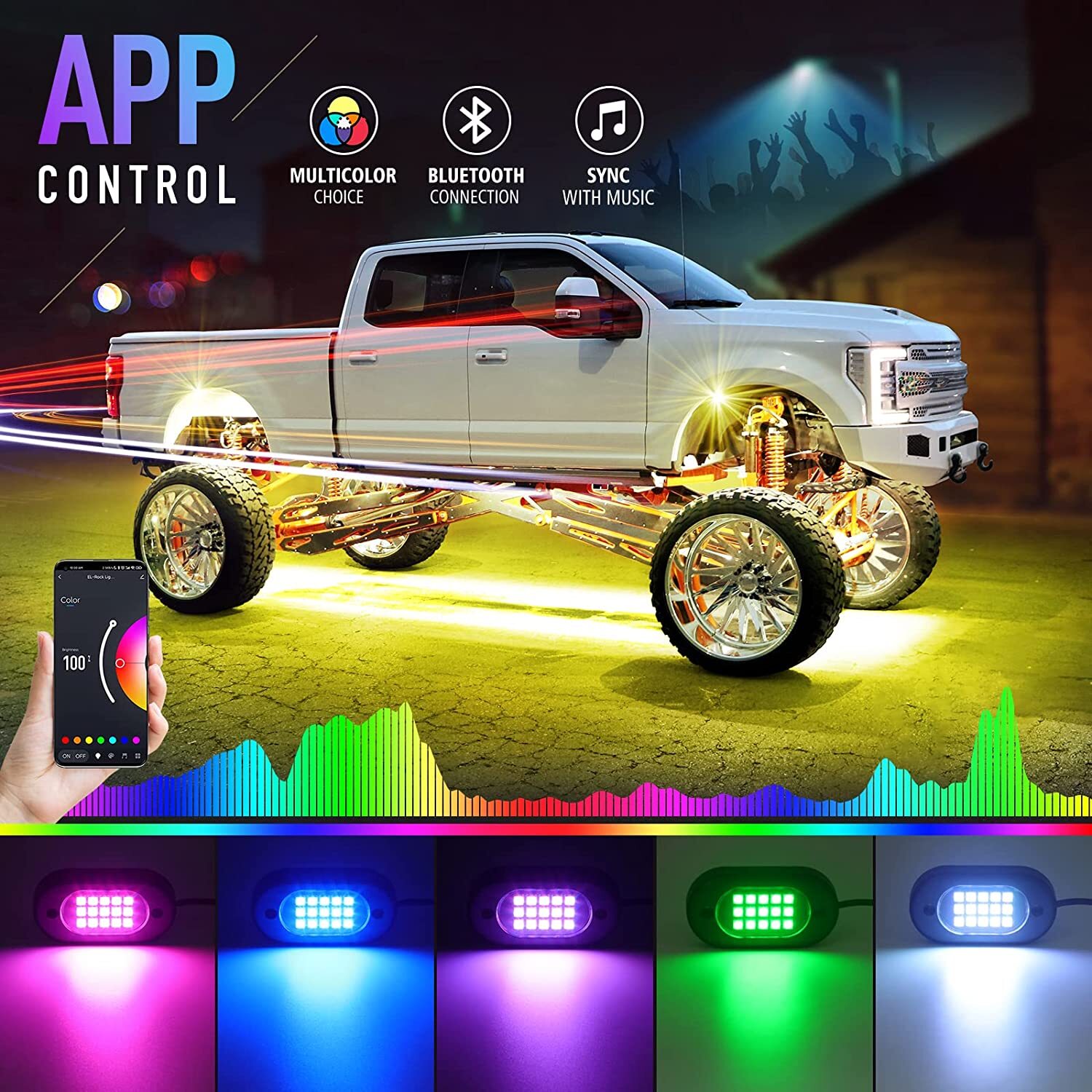 10 Pods RGB LED Rock Lights Bluetooth Underglow Lamp For GMC Yukon XL1500 XL2500