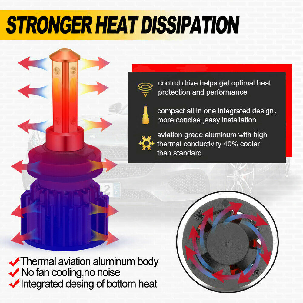 4-Sides H11 H9 LED Headlight Super Bright Bulbs Kit 330000LM HIGH/LOW Beam 6000K