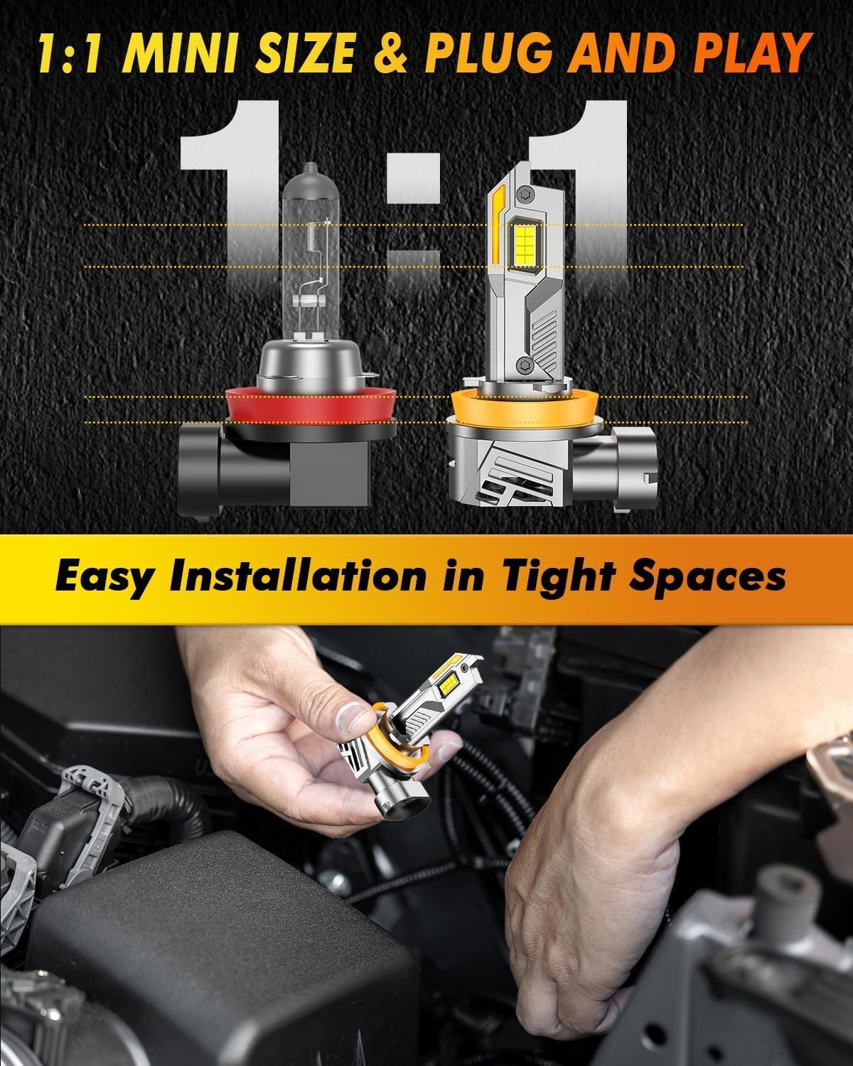 4PCS H11 9005 LED Headlight Bulbs 6500K White High Low Beam Fog Light Kit USA