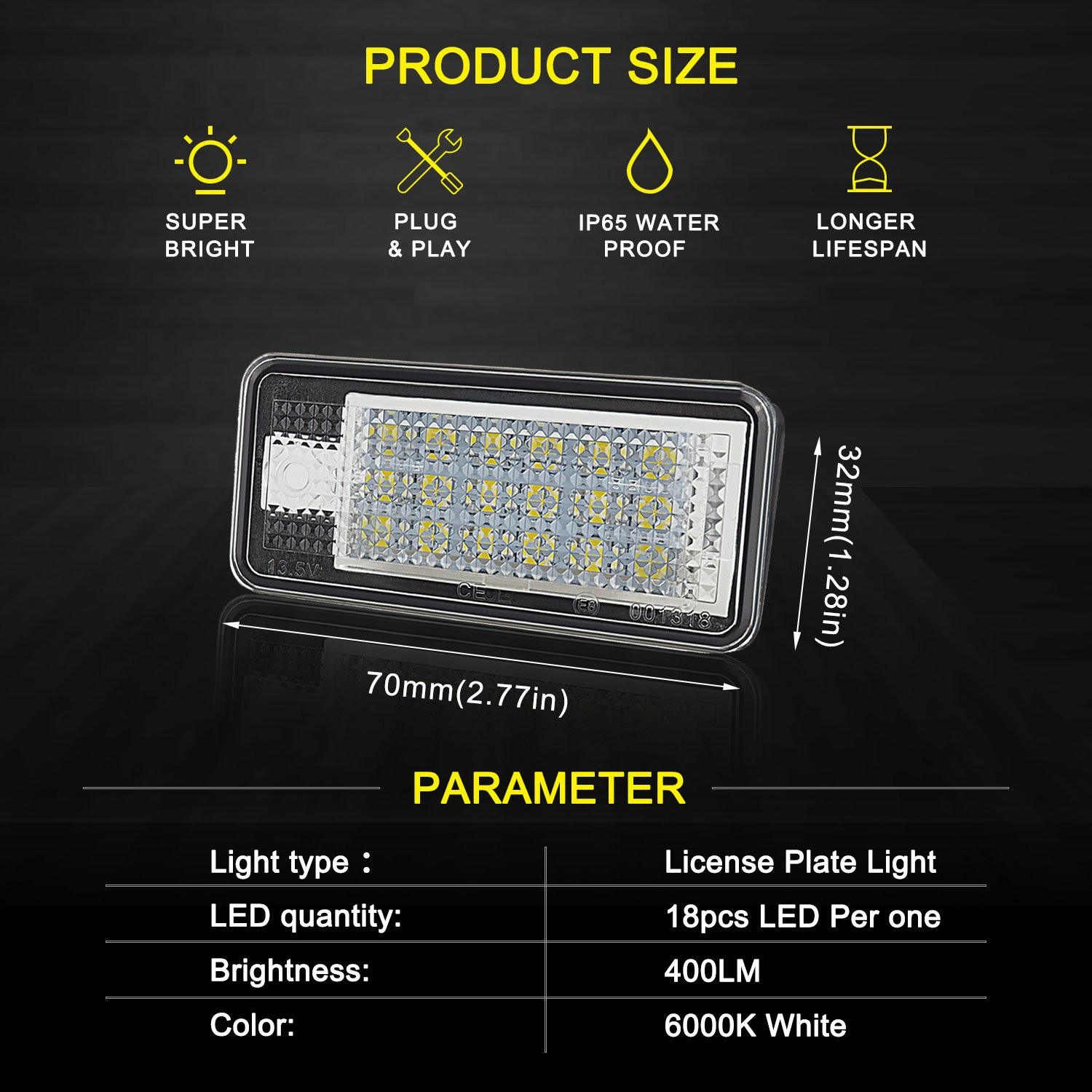 2X CANBUS LED License Plate Light For Audi A3 S3 A4 S4 A6 S6 B6 A8 S8 Q7 RS4 RS6