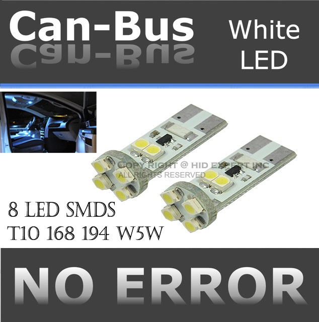4pc T10 Canbus No Error 8 LED Chip White Plugin Front Side Marker Light Bulb D66