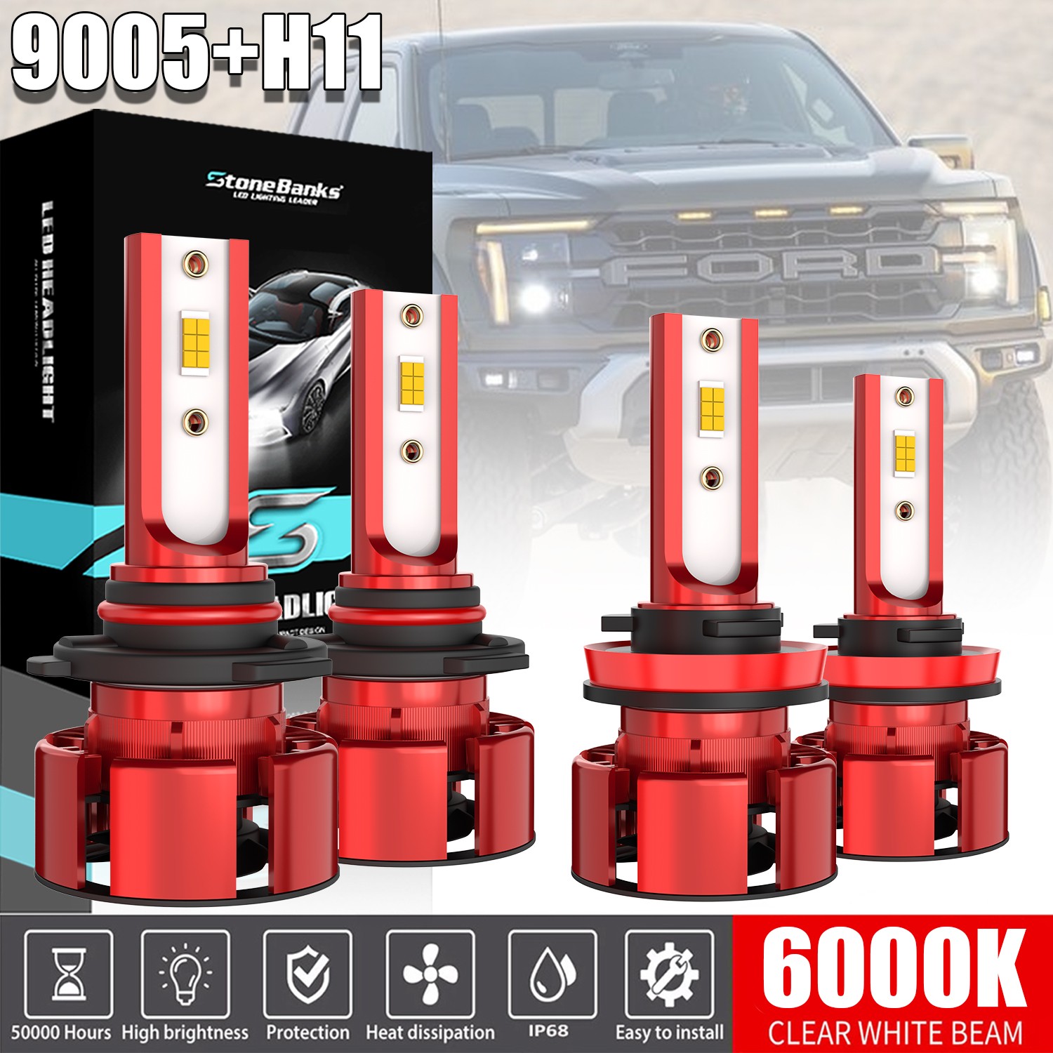 H11 9005 LED Headlight KIT Combo Bulb 6000K High&Low Beam For Cadillac SRX 10-16