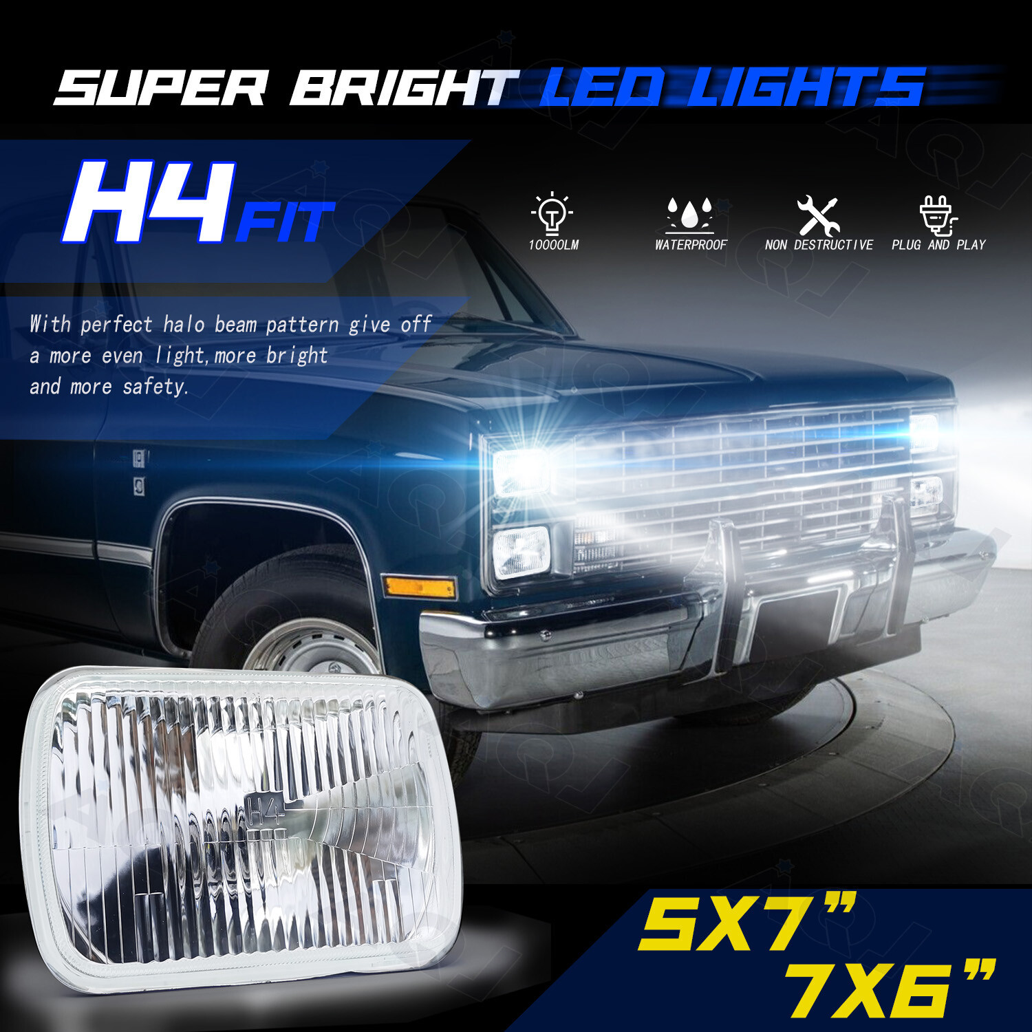 DOT 2x 100W 5×7″ 7×6″ LED Headlights Hi/Low Fit for Ford F-650 F-750 2000-2015
