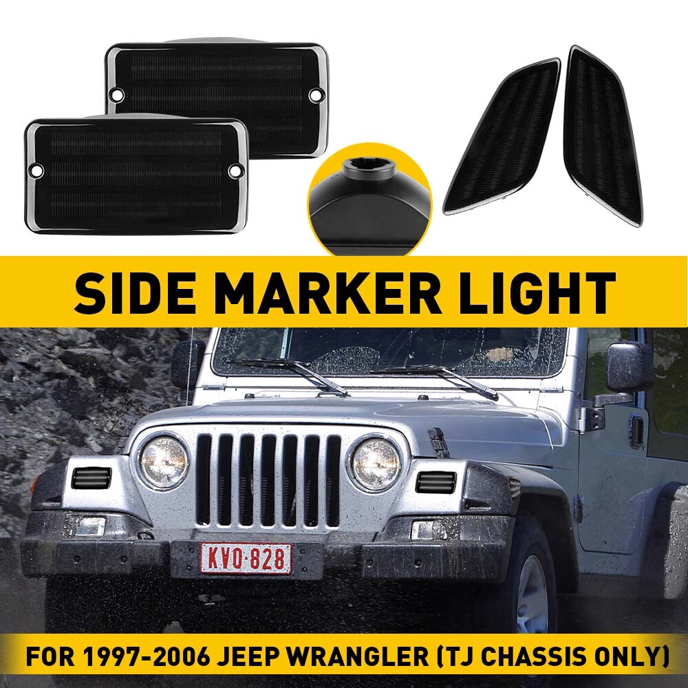 4X LED Smoked Side Marker Light Cover for 1997-2006 Jeep Wrangler TJ Accessories