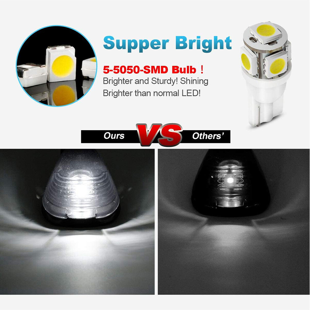 5Pcs Clear Lens White LED Cab Roof Marker Lights For Ford F-250 E-350 Super Duty