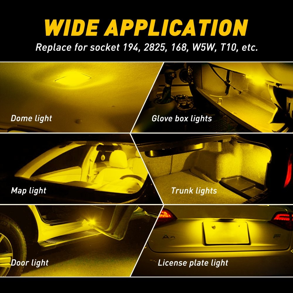 2pCs Amber LED Bulbs Front Side Marker Lights 168 192 194 2825 T10 Error Free KK