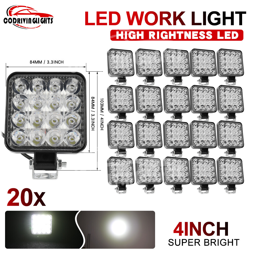 48W Square LED Work Light Pods SPOT Lights For Truck Off Road Tractor 12V 3.3“