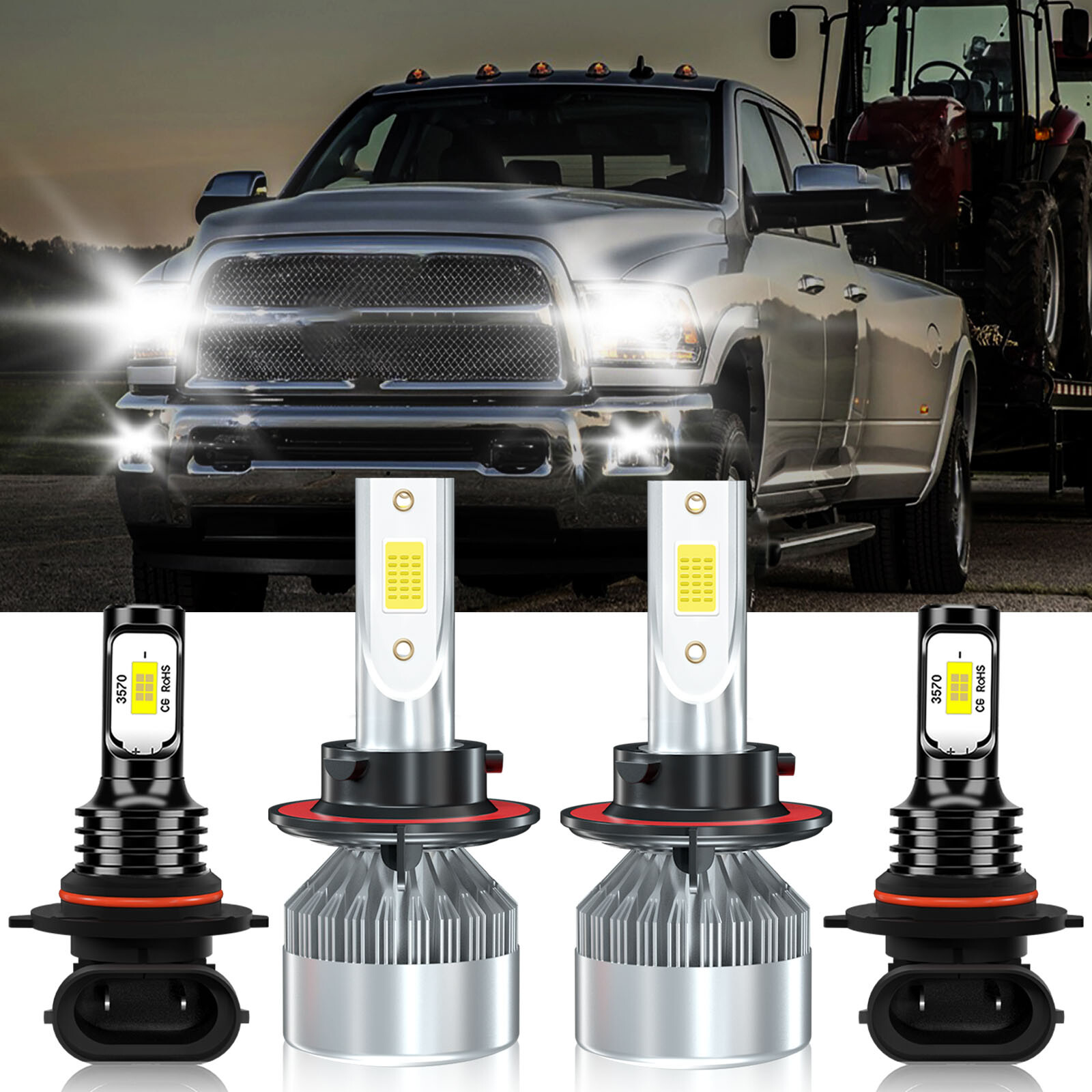 For Dodge Ram 1500 2006-2010 4Pcs 9008 H13 9145 LED Headlight Bulbs Fog light