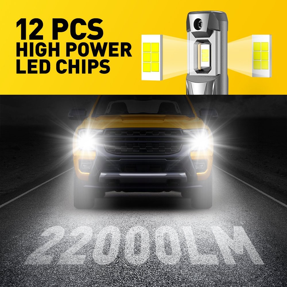 2-sides 9012 HIR2 LED Headlight Bulbs Kit High Low Beam 6500K Super Bright White