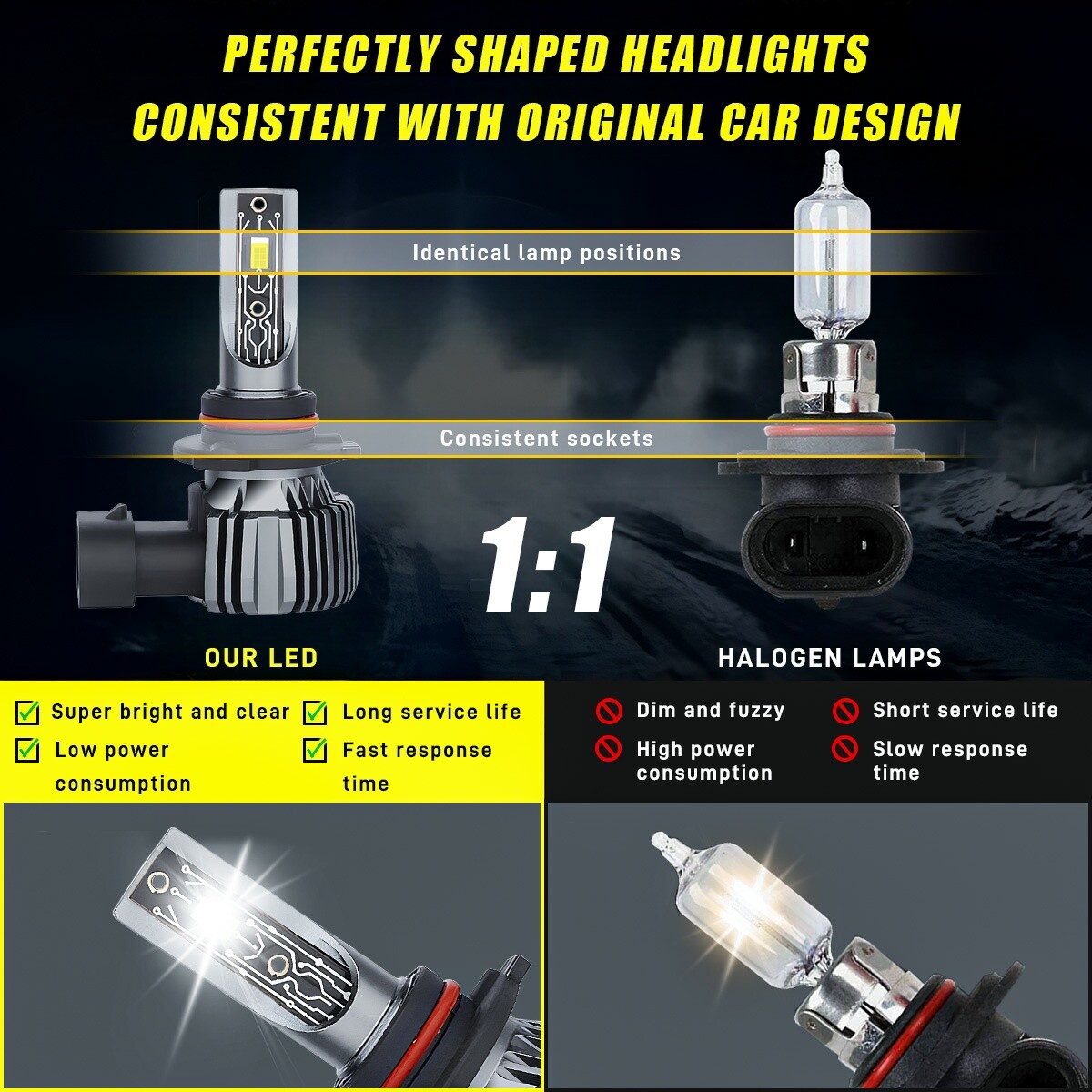 9005+H11 Combo LED Headlight KIT Bulbs 10000K High&Low Beam Super Bright White