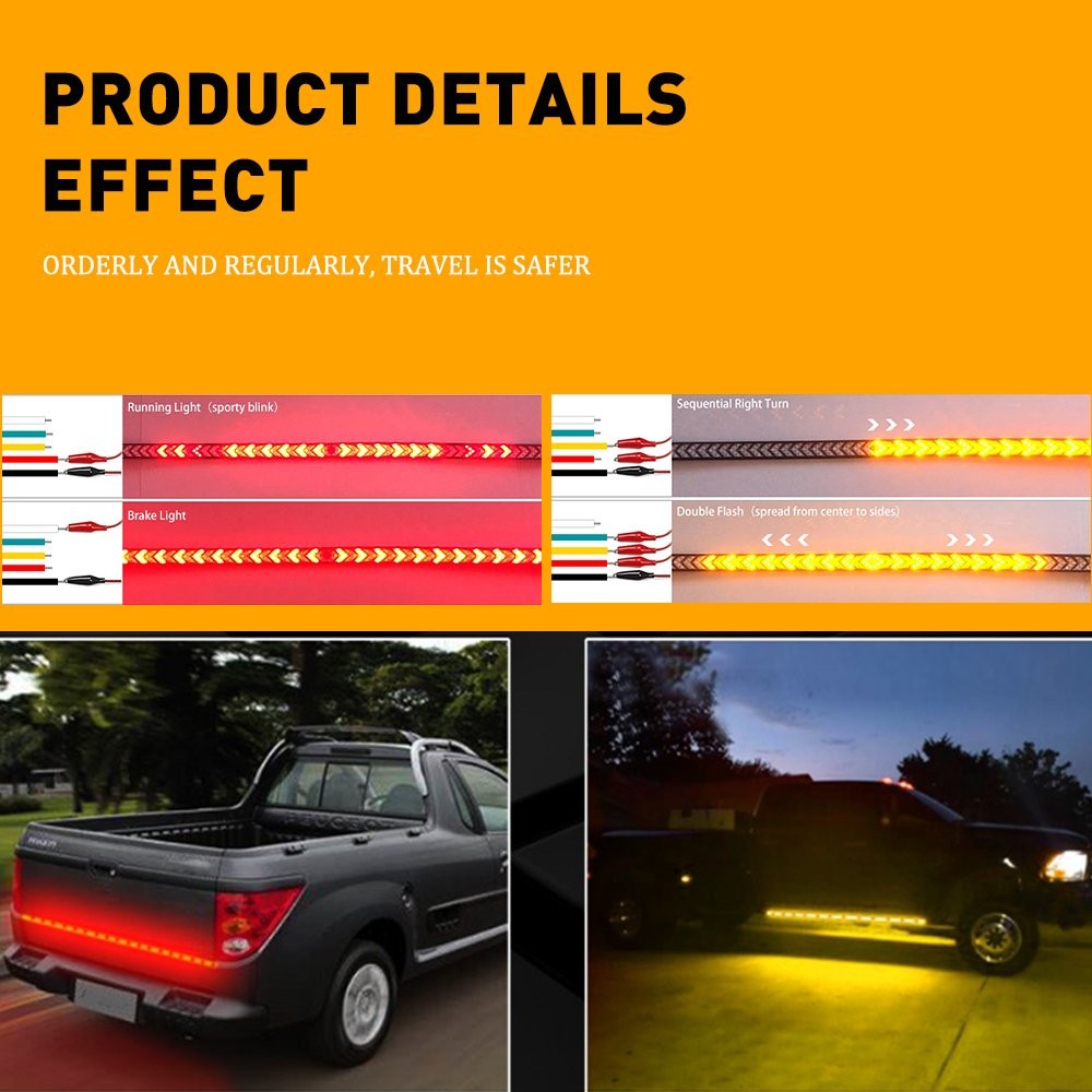 60″ Truck 3 Row LED Tailgate Light Bar Reverse Brake Turn Signal Stop Tail Strip