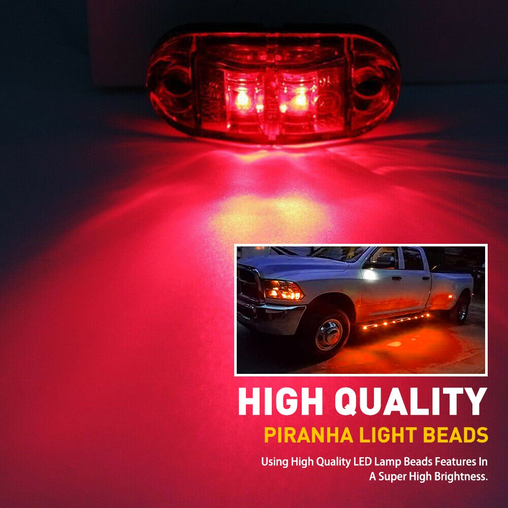 Truck Trailer Clearance Light Waterproof 10* Red 2-LED Side Marker Lights
