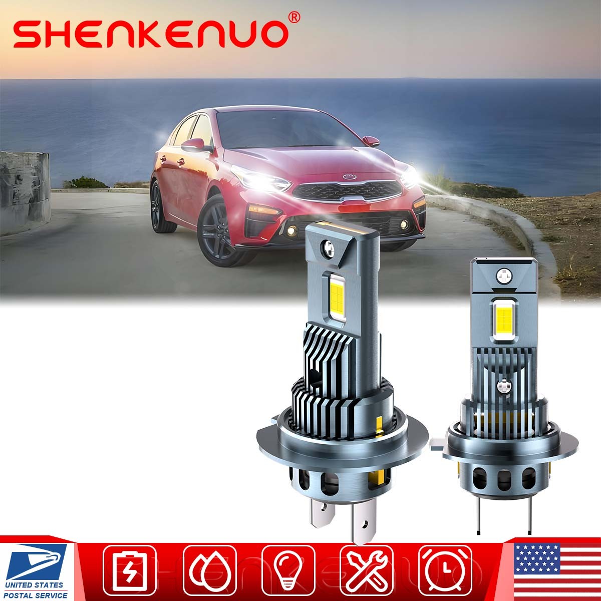 2X H7 LED Headlight Bulbs Aviation Aluminum 120W for KIA Forte 2019-2020