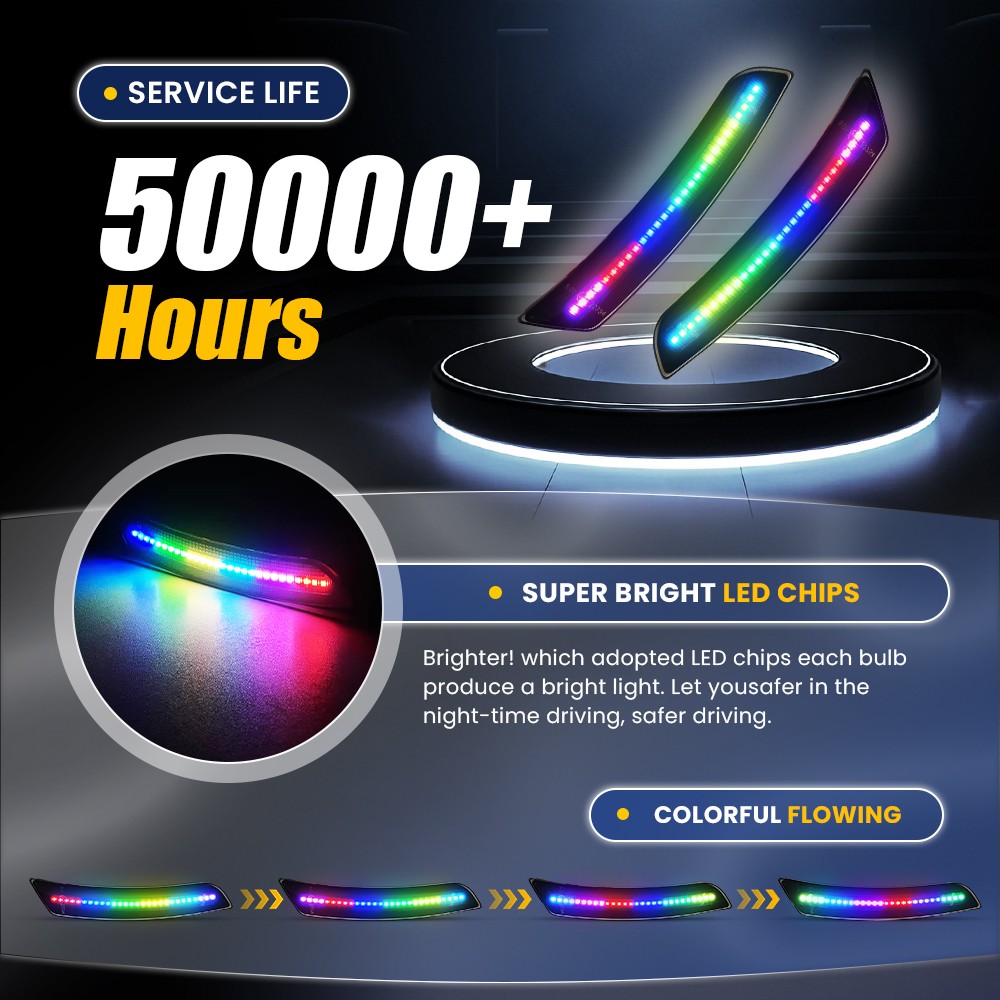 Colorful Flowing Light 4X For Chevy 2016-23 Camaro Smoked LED Side Marker Lights