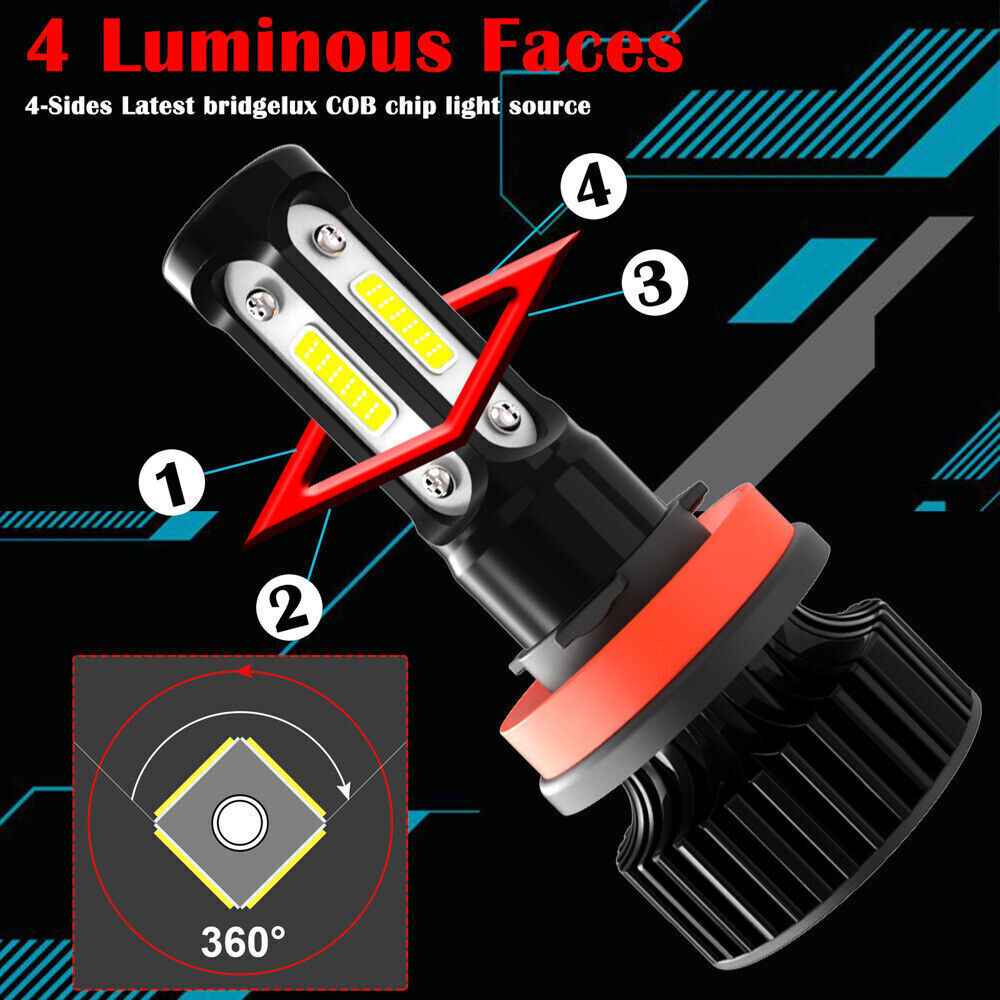 20x 4-Side H11 LED Headlight 6000K 1000W 18000LM High Low Beam Bulb Super Bright
