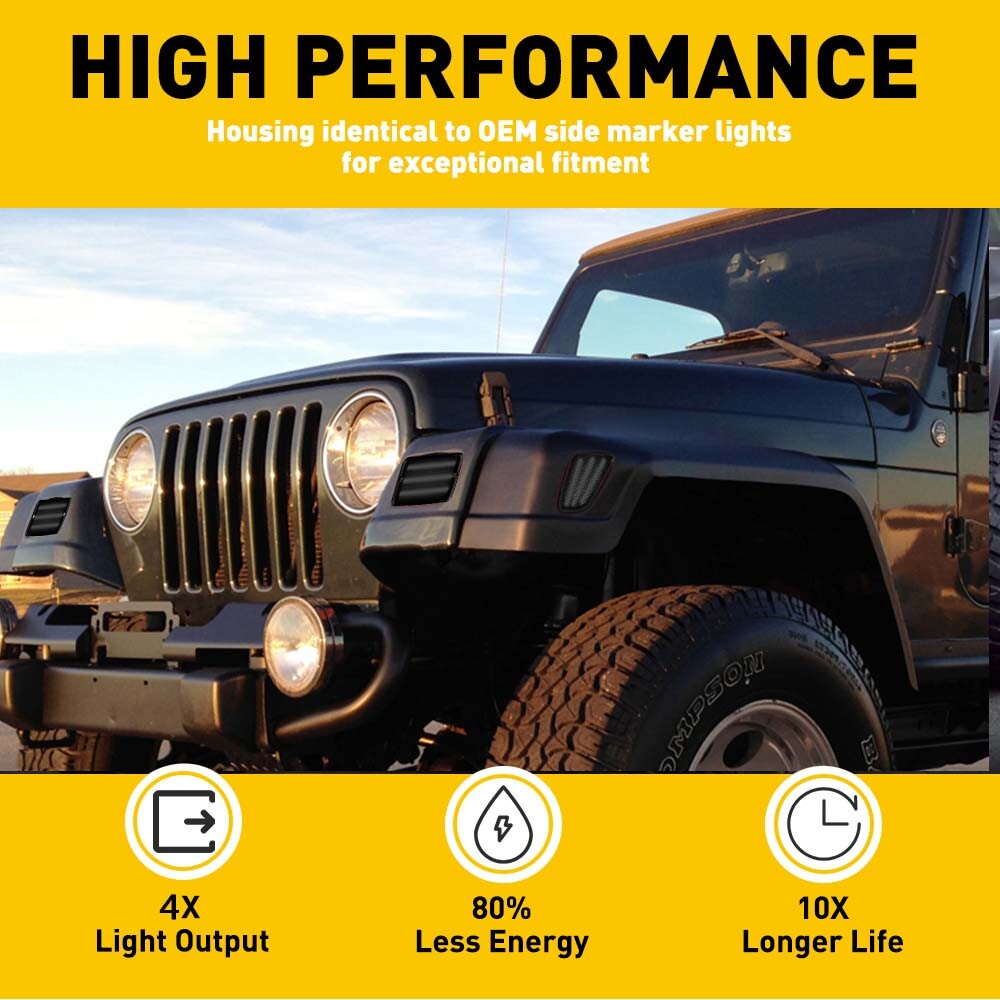 4X LED Smoked Side Marker Light Cover for 1997-2006 Jeep Wrangler TJ Accessories