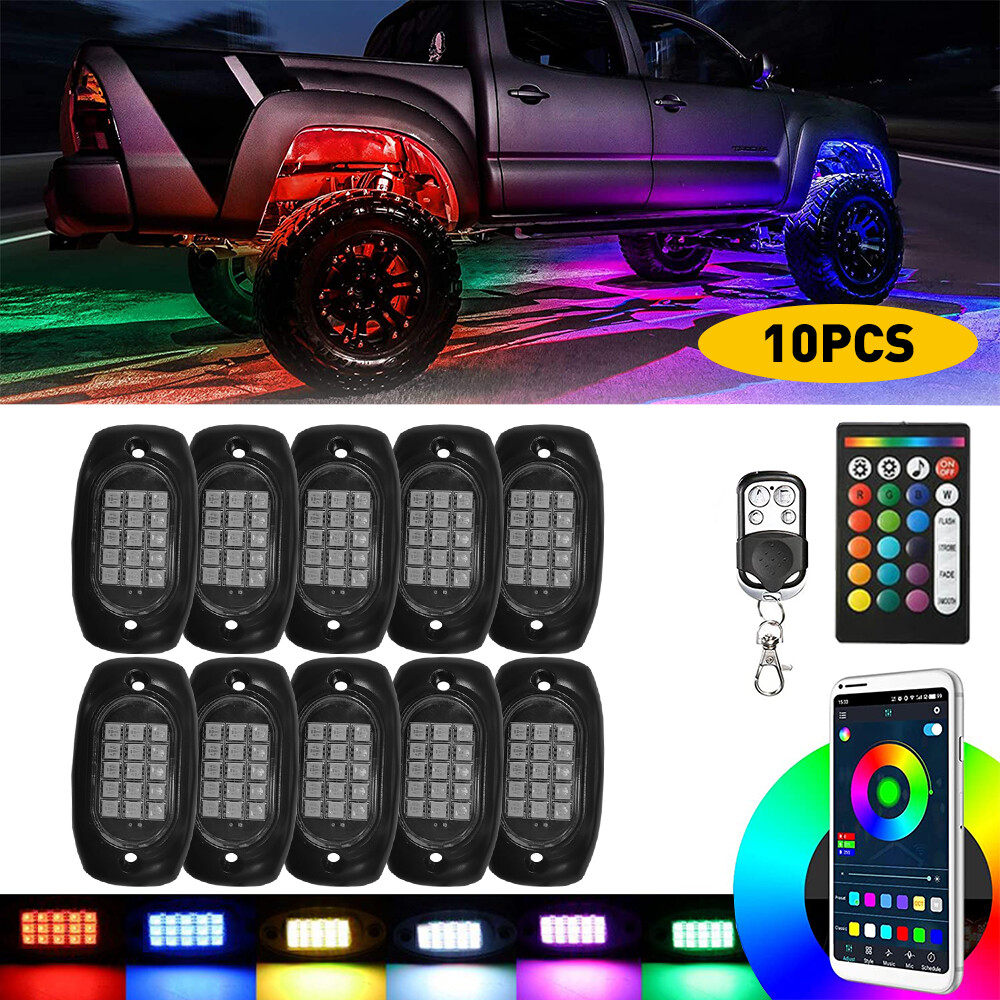 10in1 RGB LED Pods Rock Lights Trim Underbody Neon Light For Ford F150 F250 F350