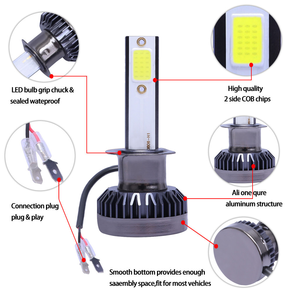 4x H1+H1 Mini LED Headlight Fog Light Kit 6000K Super White Bulbs 360W 720000LM