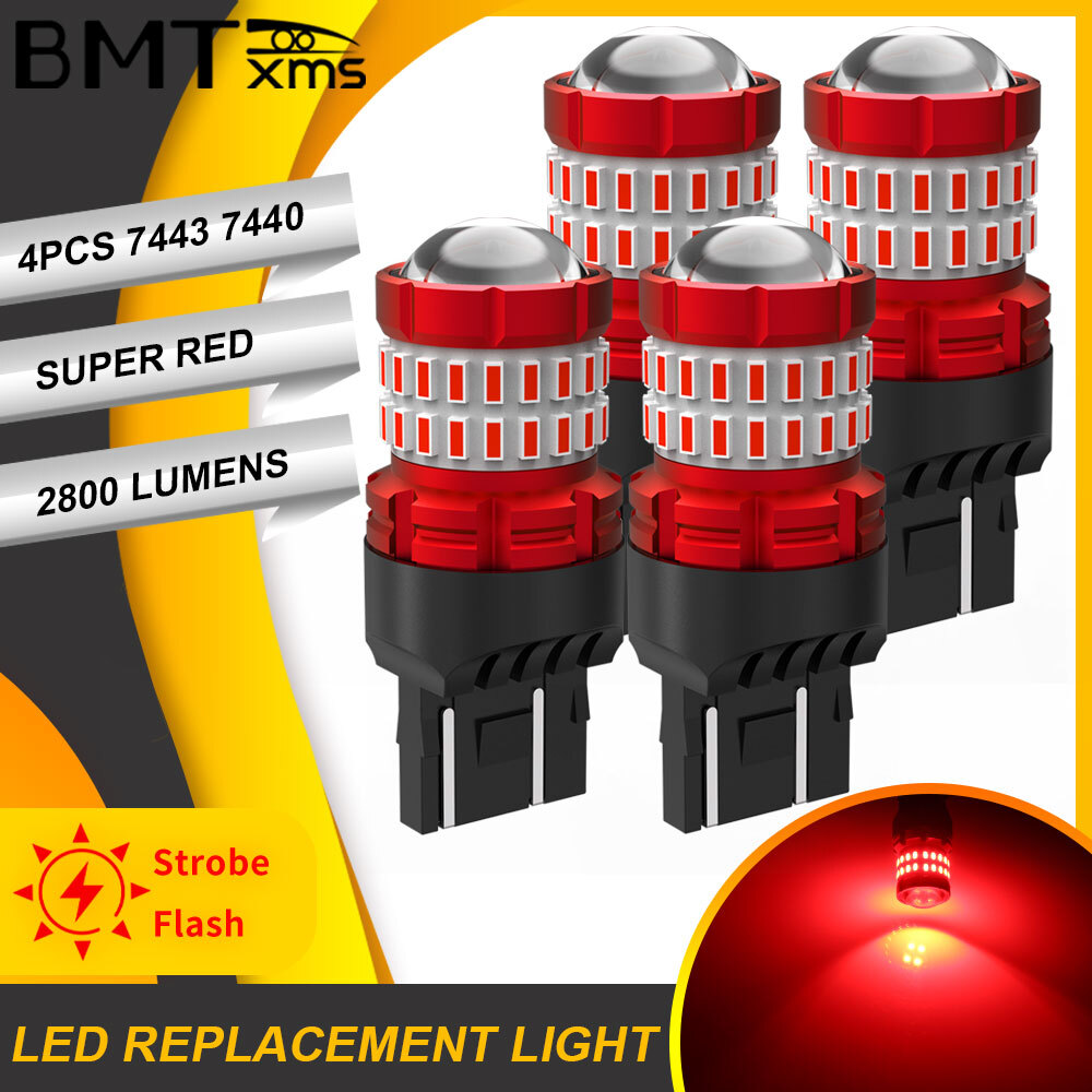 7443 Red LED Flash Strobe Brake Tail Stop Light Bulbs For Toyota Camry Corolla