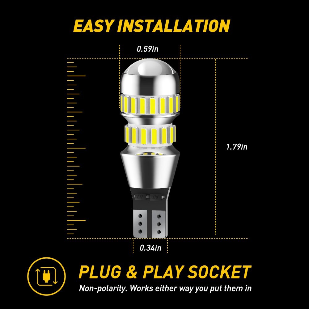 Pair Super Bright White LED Bulbs for Car Backup Reverse Light 912 921 T15 W16W