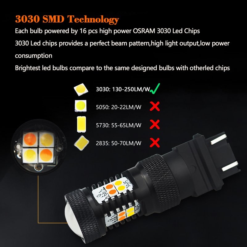 4X 3157 3457 4157NA LED Switchback White Yellow amber Turn Signal Light 16K EA