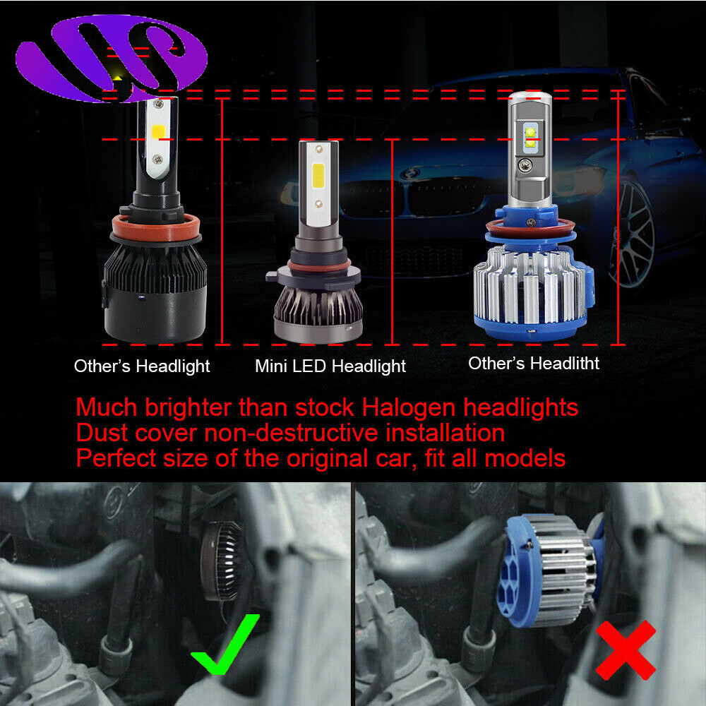 4x 2SIDE 9005 9006 LED Headlight Kit Combo Bulb 6500K High Low Beam Super White