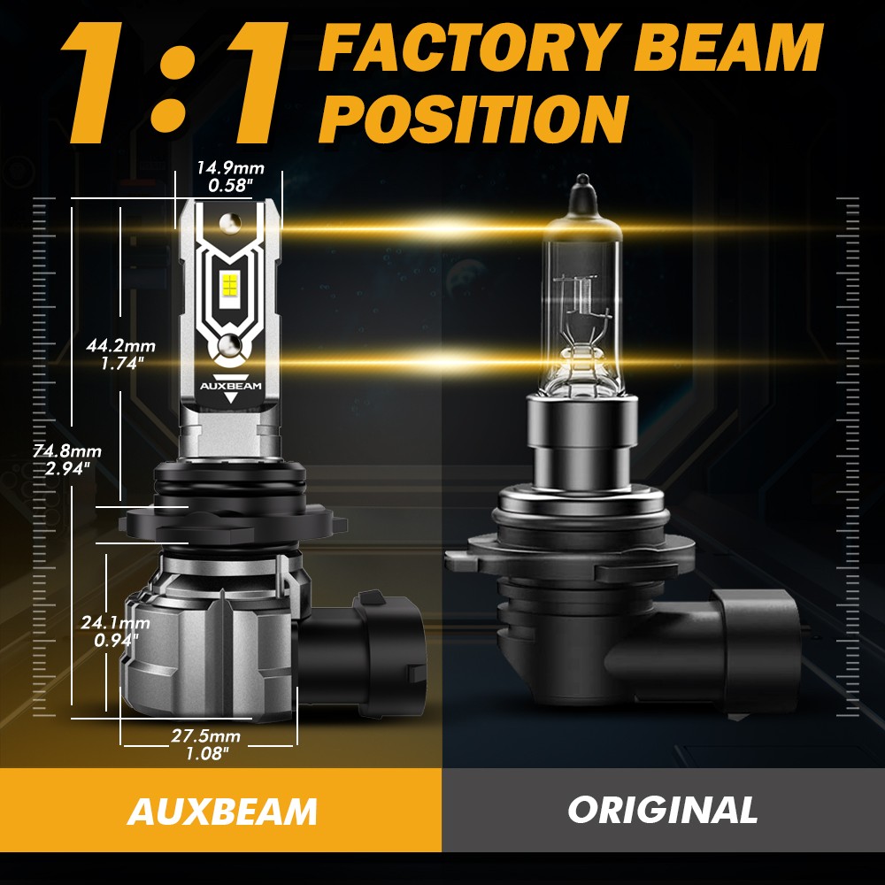 AUXBEAM HB4 9006 LED Headlight Low Beam Bulbs Super Bright 6500K White 25000LM
