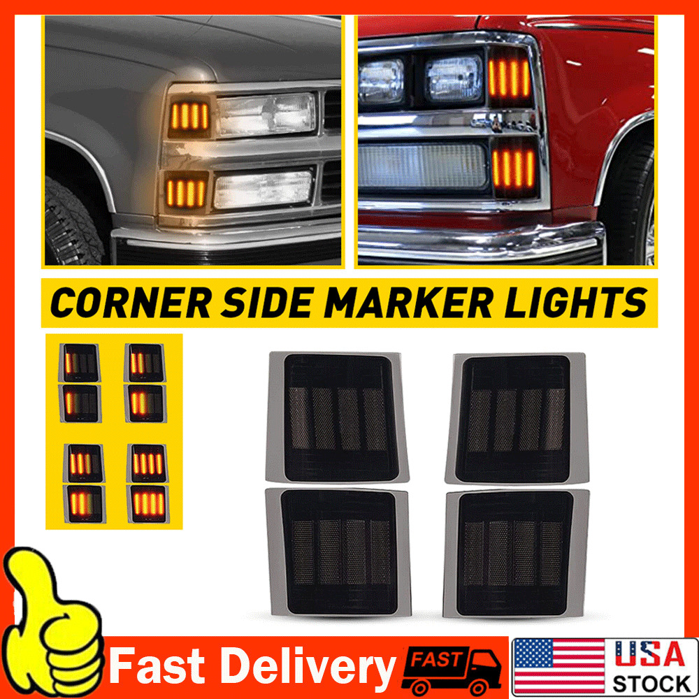 Full 4PC LED Smoked Corner Side Marker Lights For 94-98 Chevy C/K 1500 2500 3500