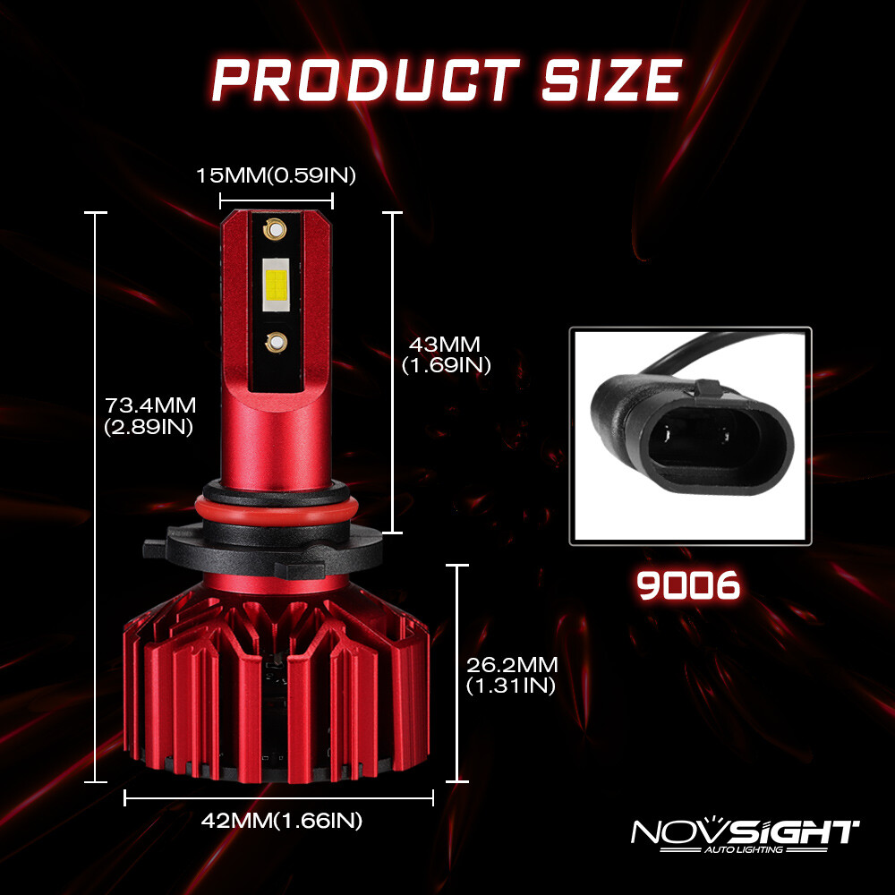 NOVSIGHT 9006 Led Headlight Bulbs 6000K Cold White High Power 15000LM Brighter