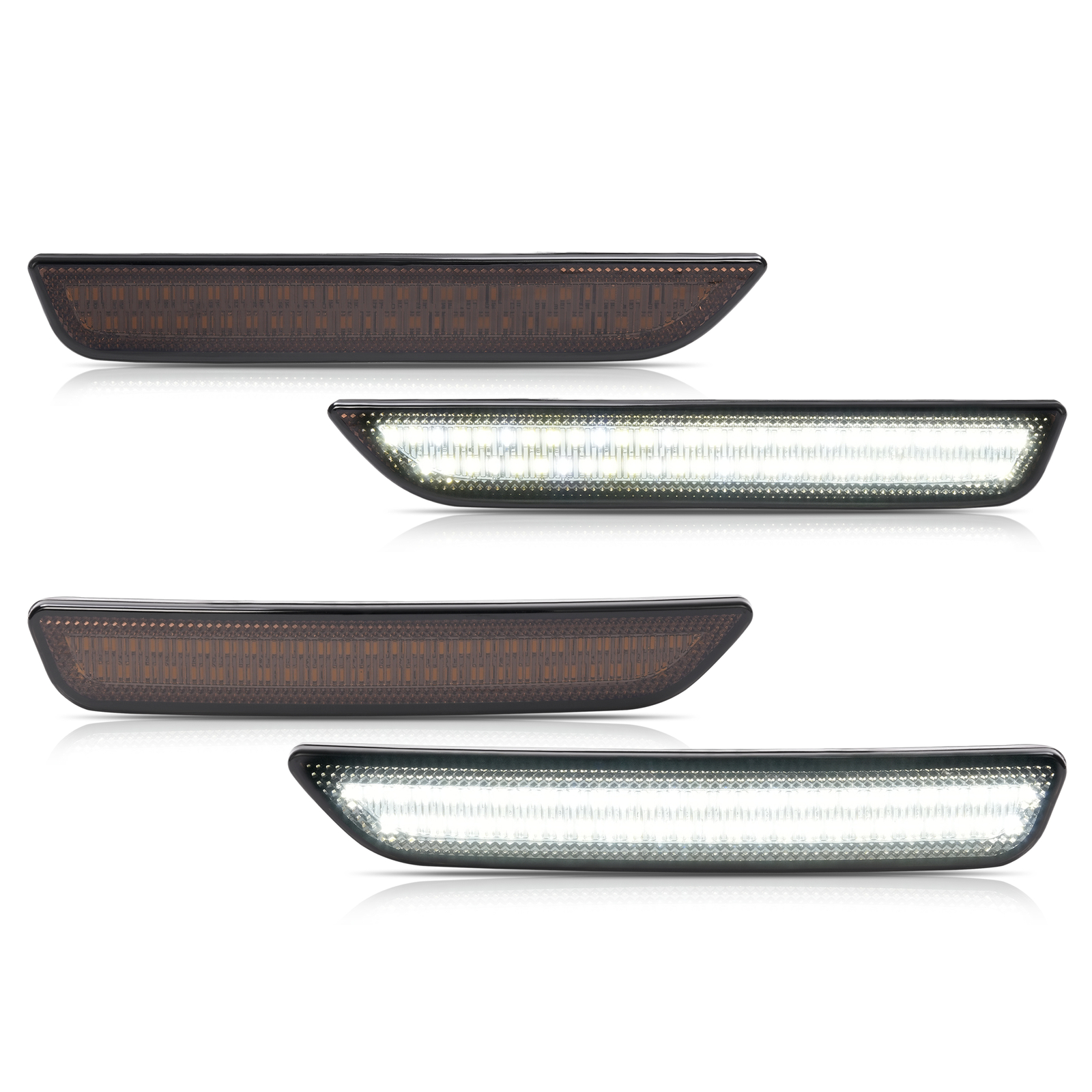 HECASA For Ford Mustang 2010-2014 LED Pure White Side Marker Lights Smoke 4PCS