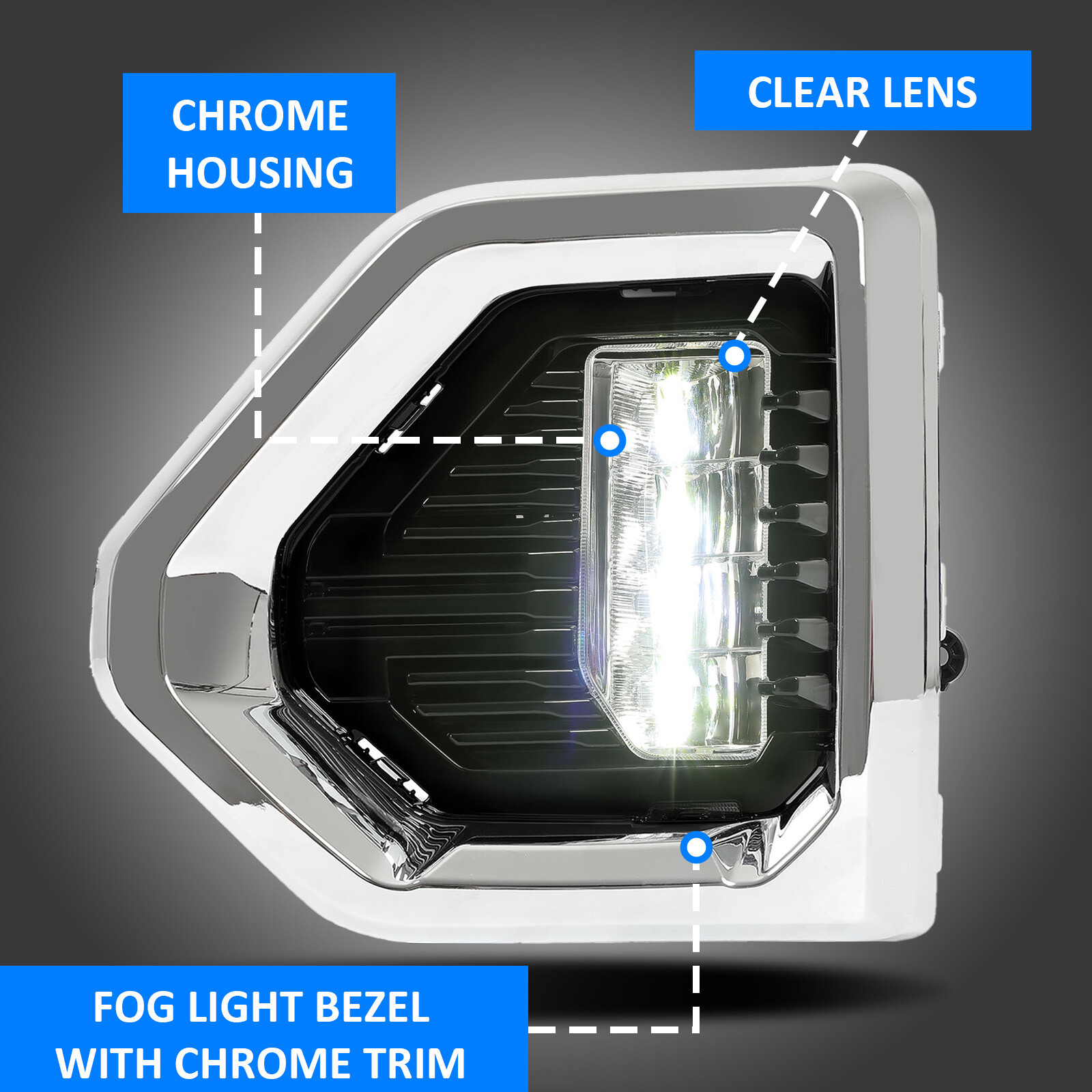 Fog Lights Lamp LED W/Chrome Bezels For GMC Sierra 1500 Denali 2019-2022