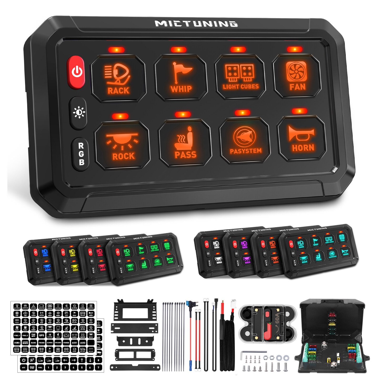MICTUNING RGB 8 Gang Switch Panel LED Circuit Control Relay System Multipe Mode
