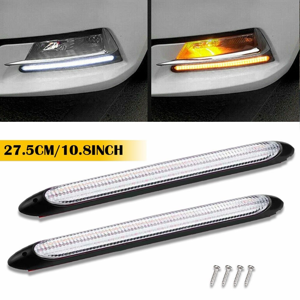 2x LED Daytime Running Light Sequential DRL Turn Signal Headlight Strip Lamp USA