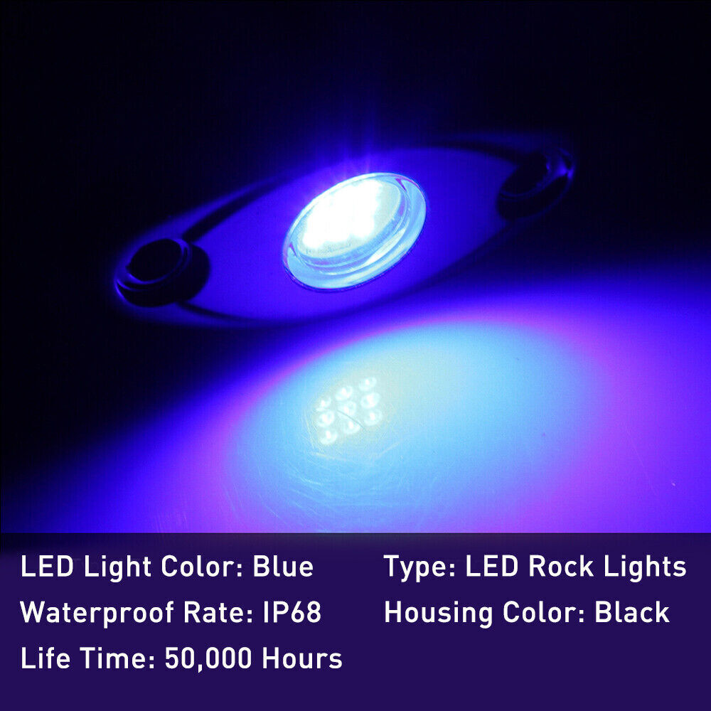 4 Pods Blue LED Rock Light Lights Fit Jeep Off Road Truck Car ATV Under Body